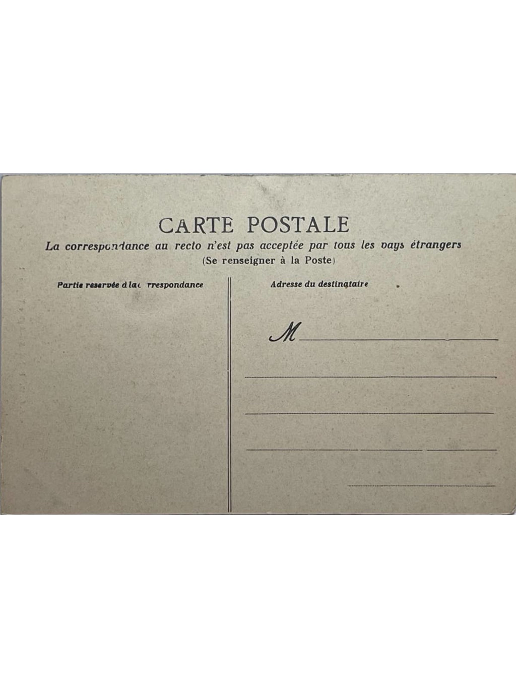Verso de la carte postale