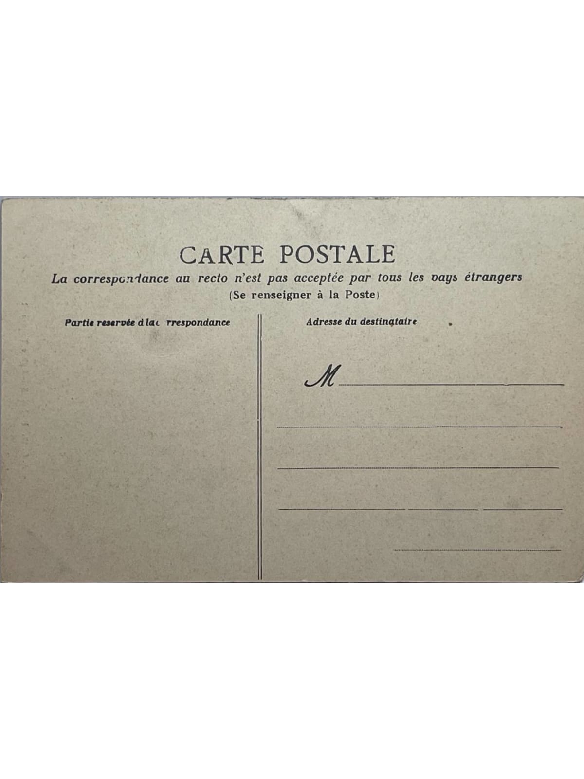 Verso de la carte postale