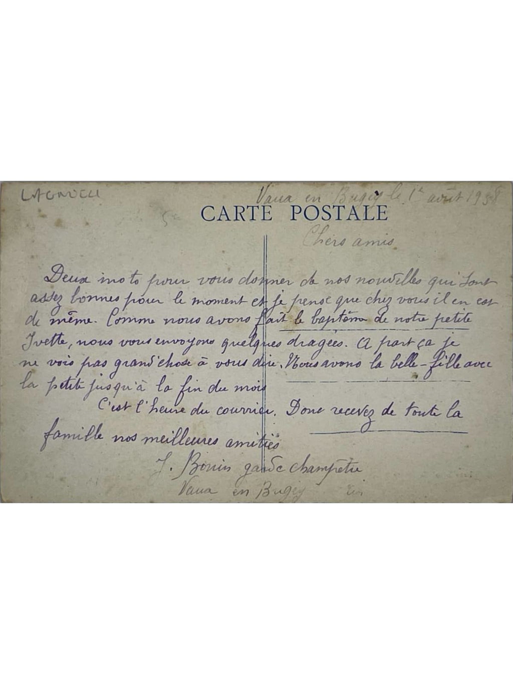 Verso de la carte postale
