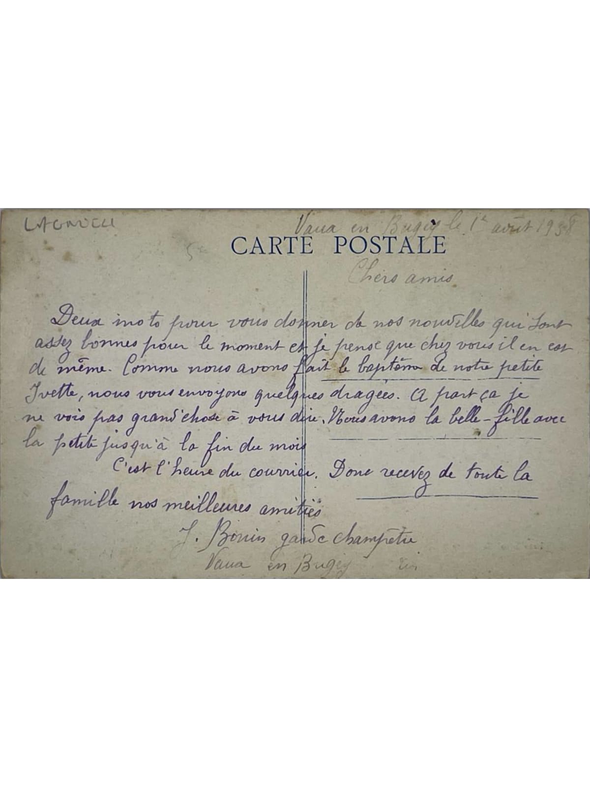 Verso de la carte postale