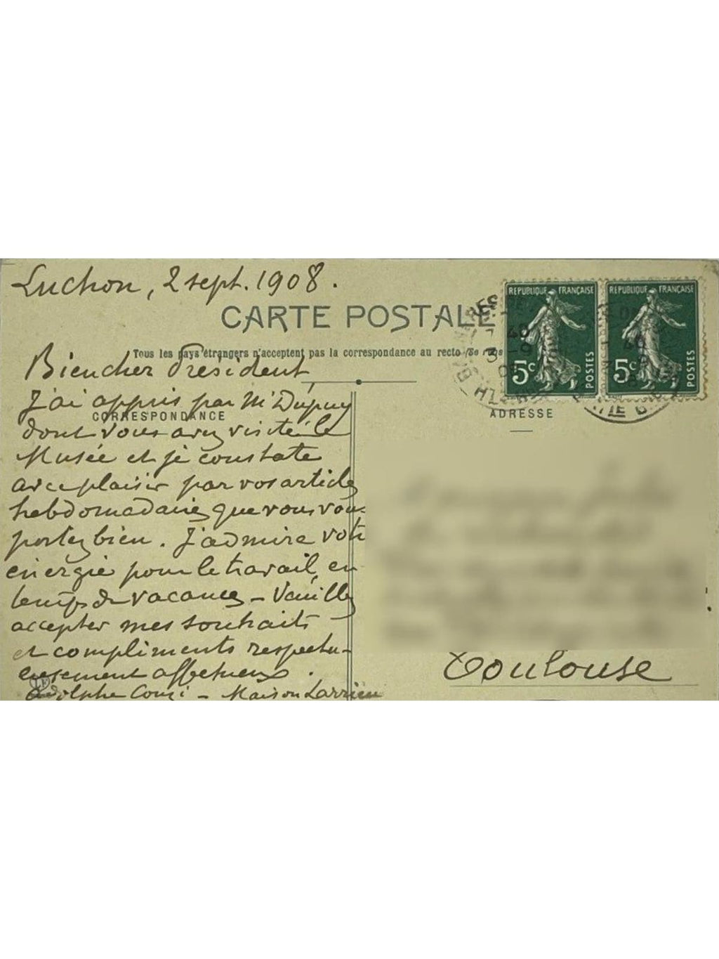 Verso de la carte postale