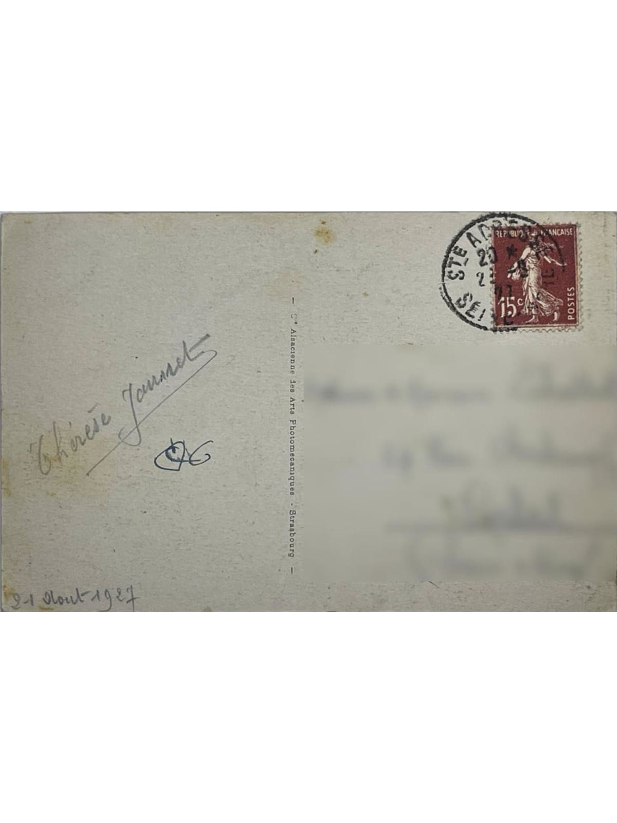 Verso de la carte postale