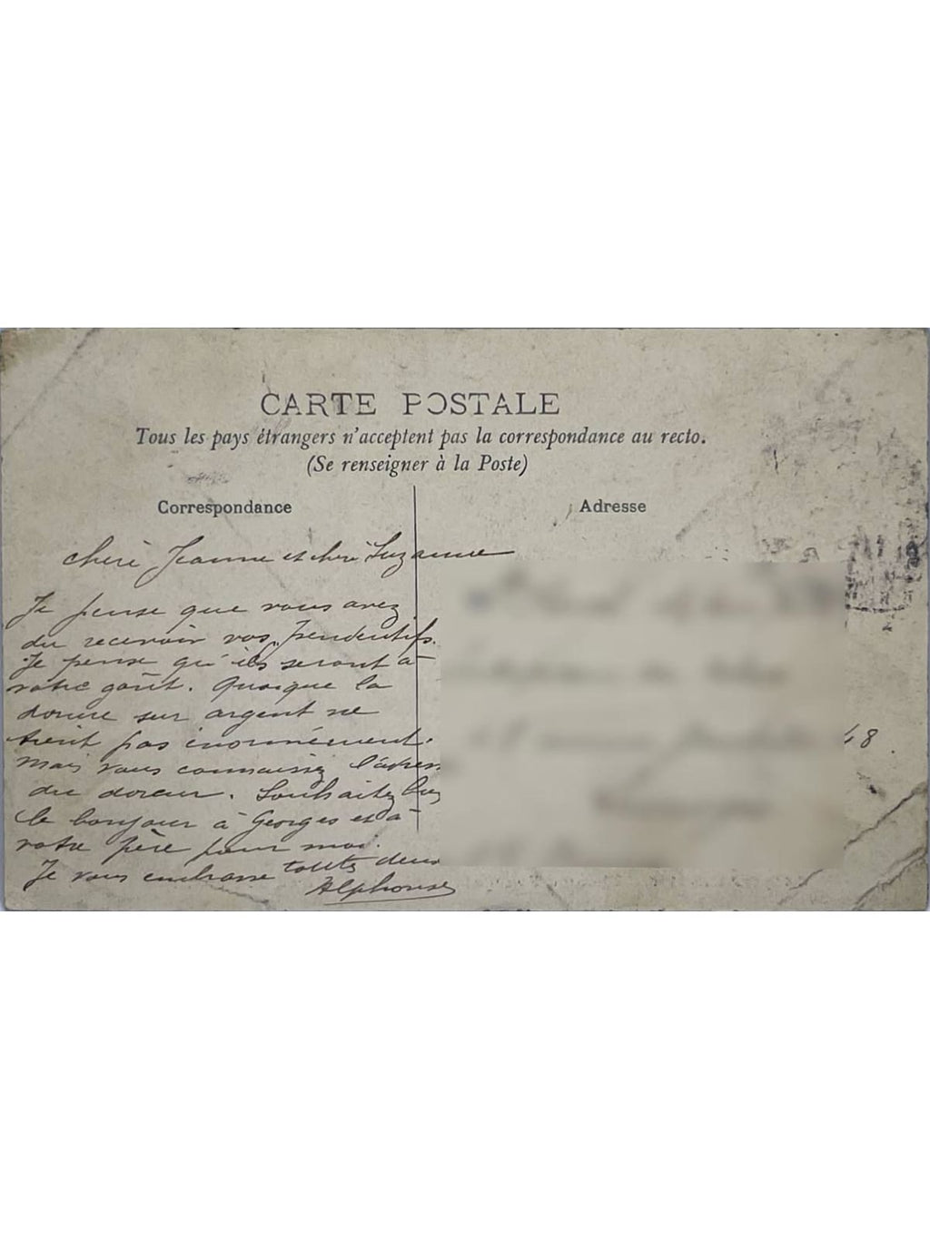Verso de la carte postale
