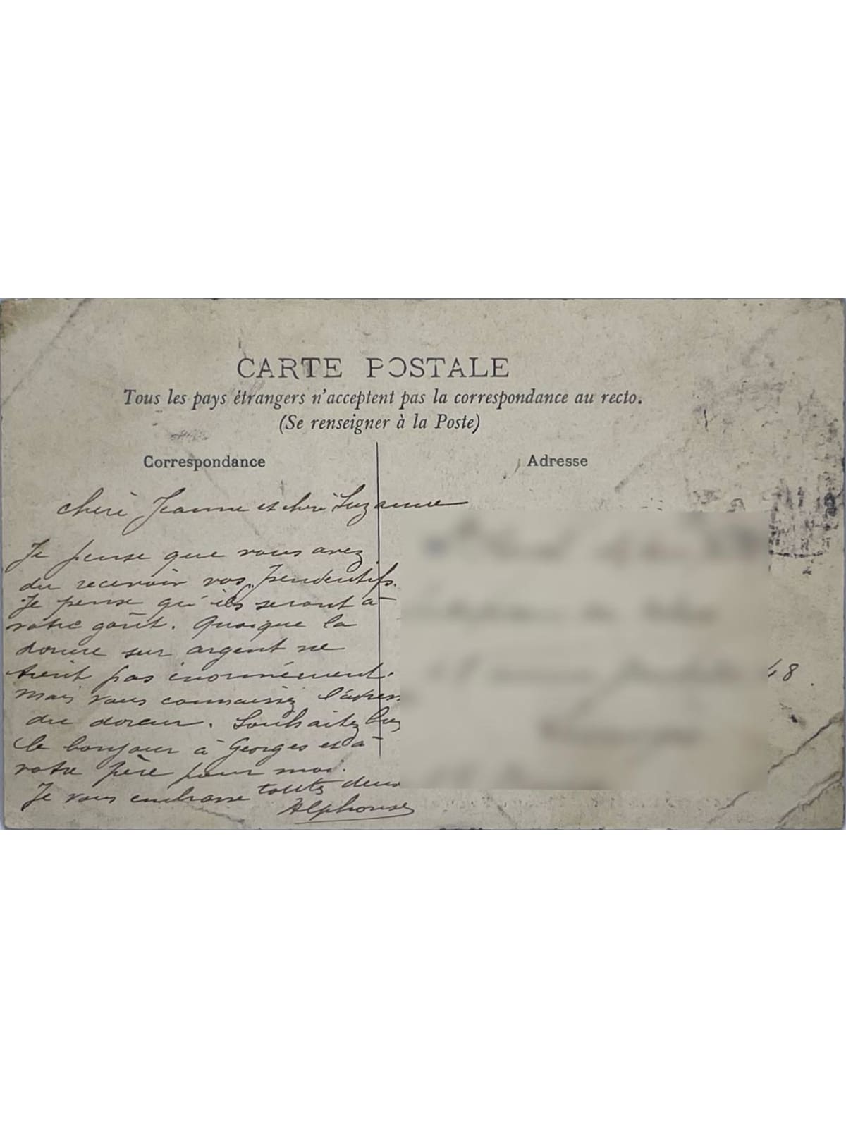 Verso de la carte postale