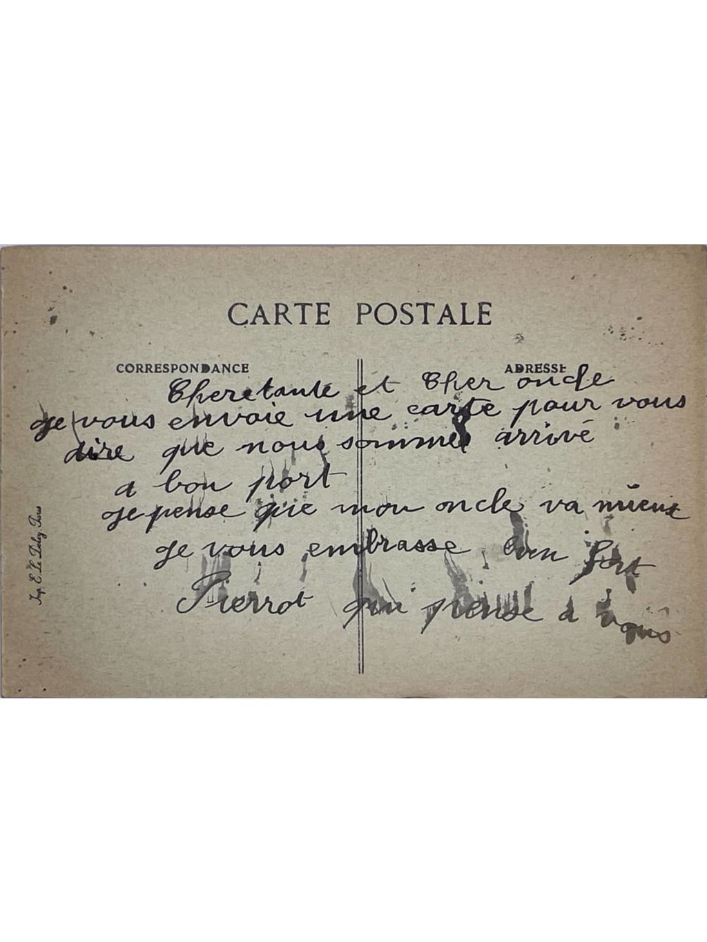 Verso de la carte postale