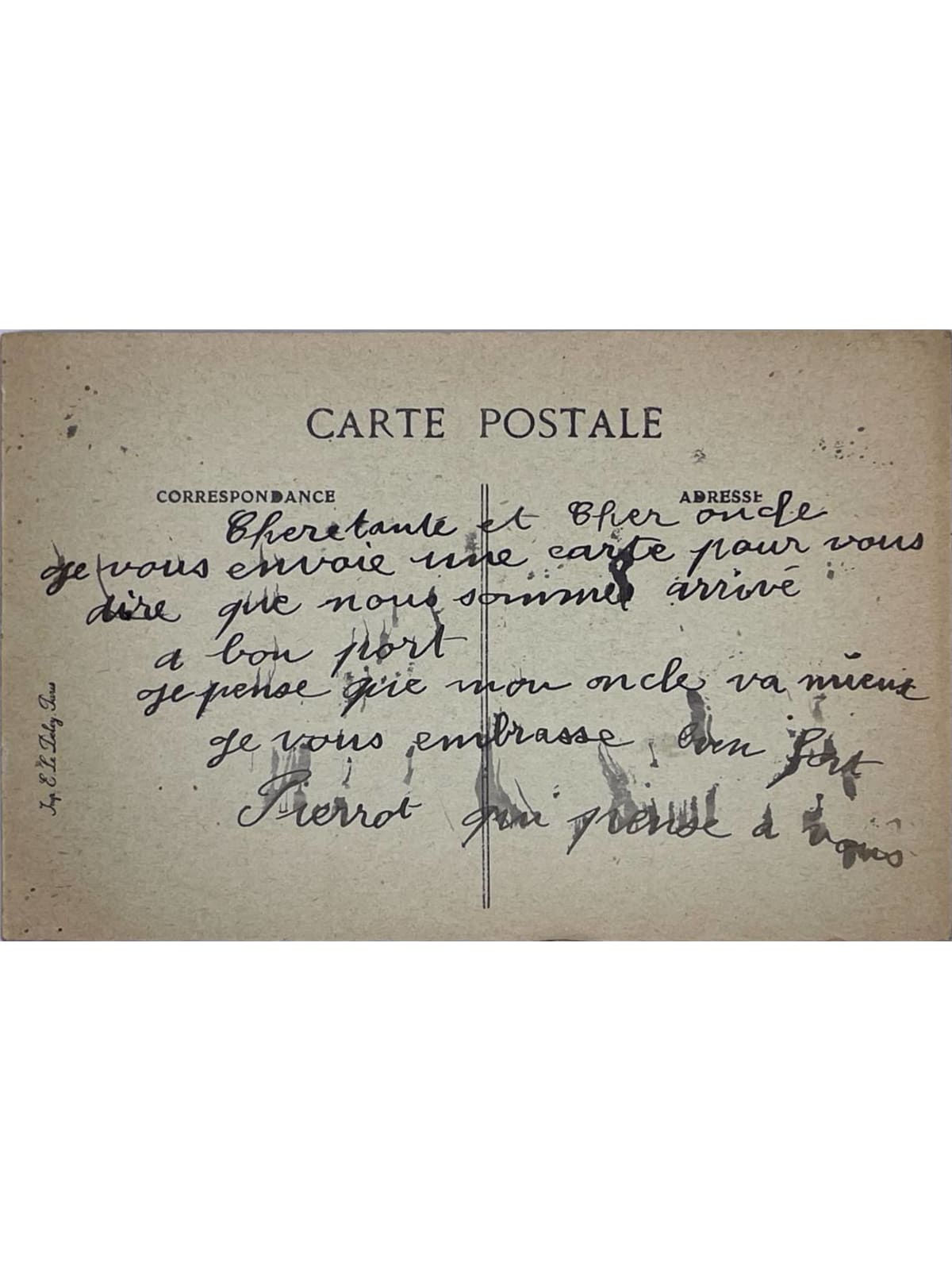 Verso de la carte postale