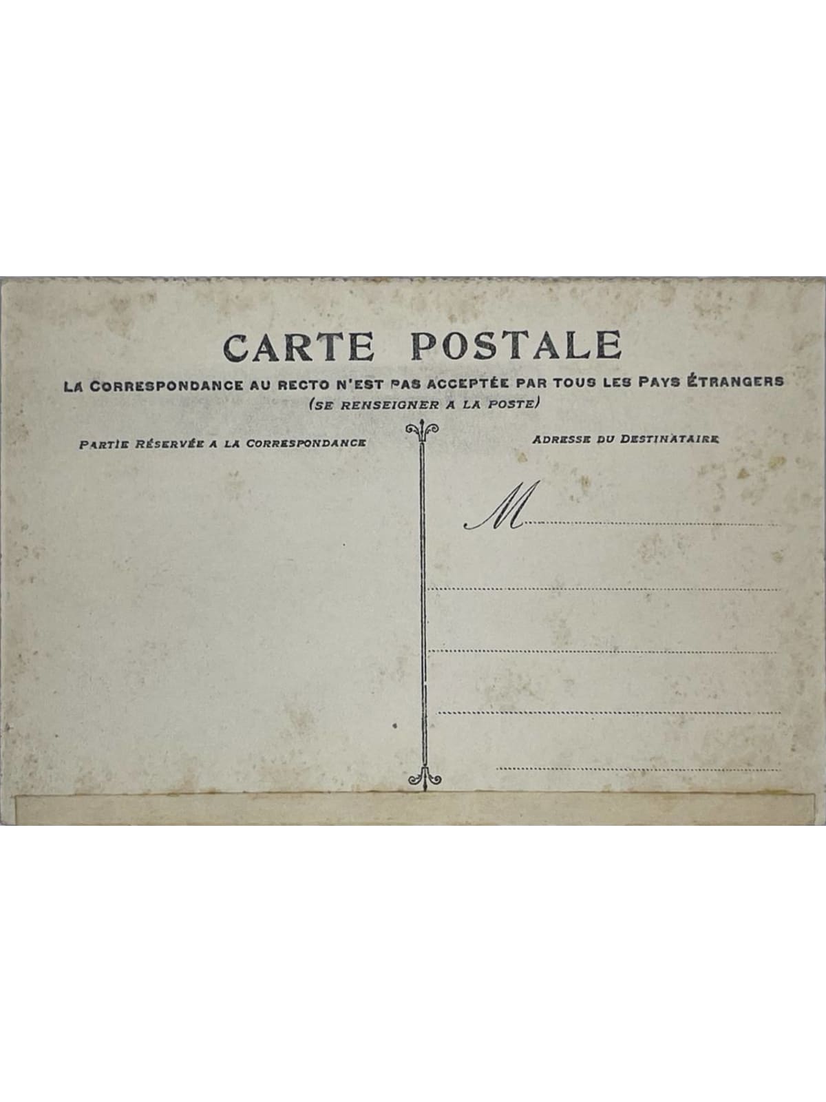 Verso de la carte postale