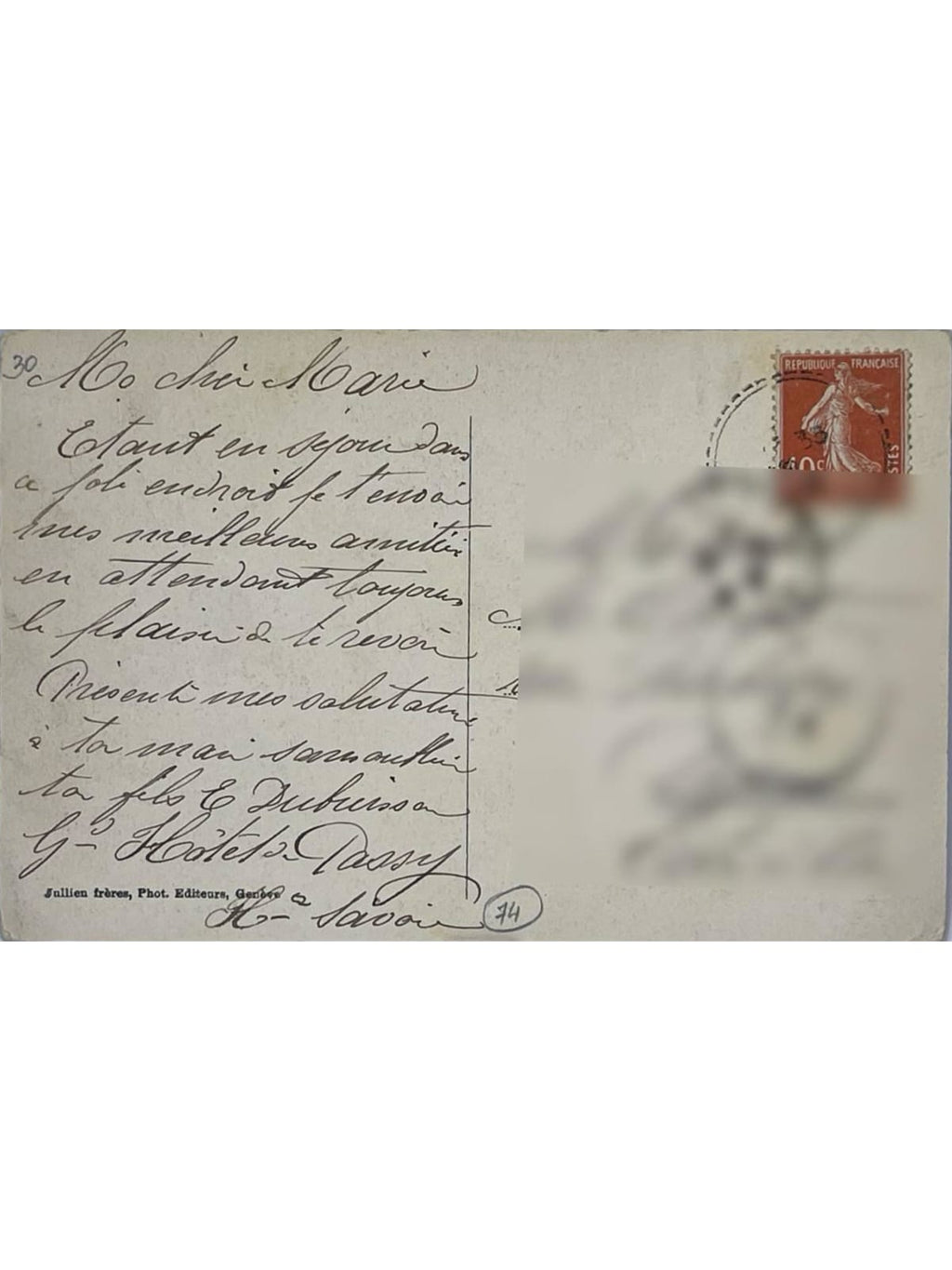 Verso de la carte postale
