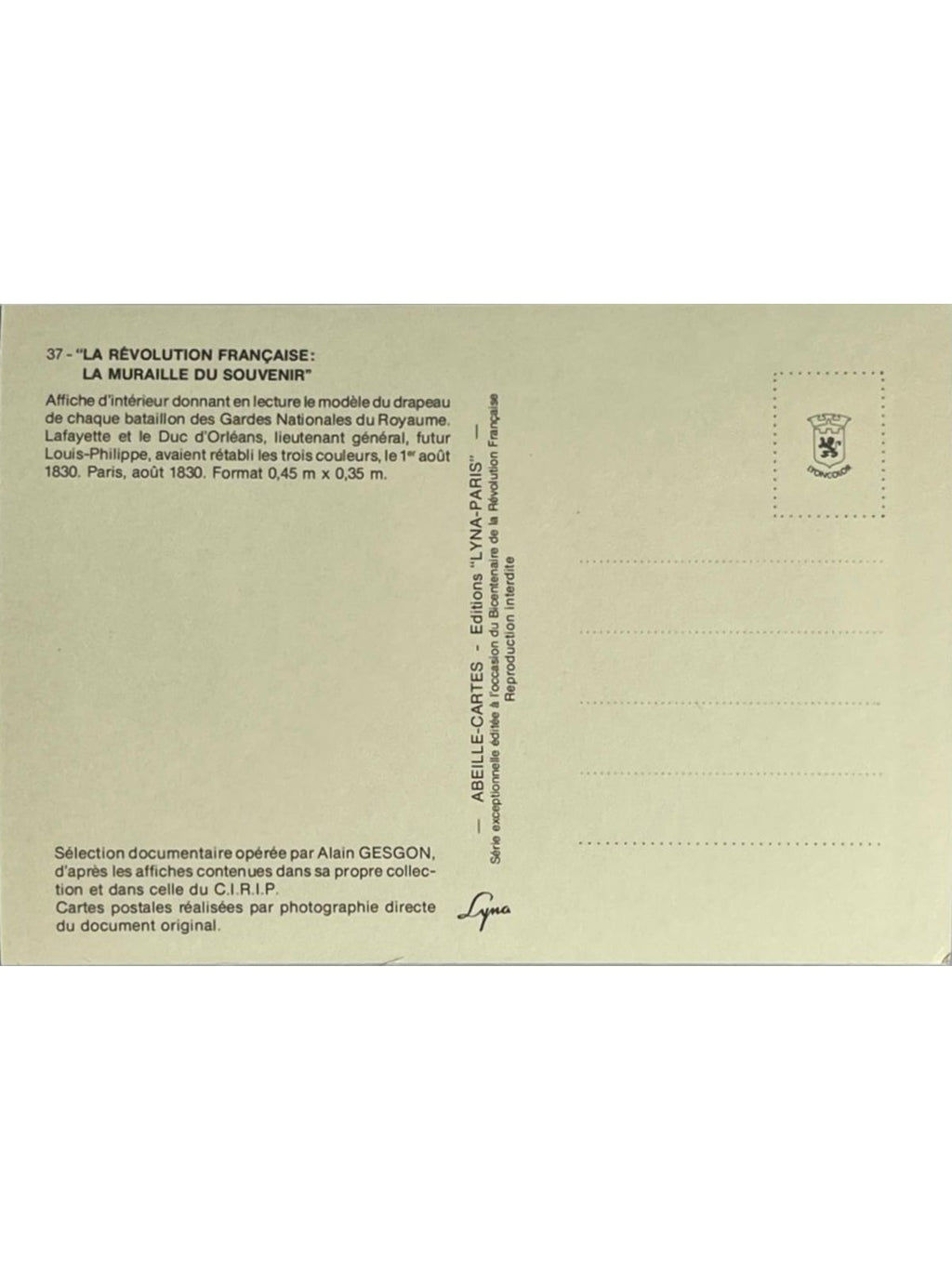 Verso de la carte postale