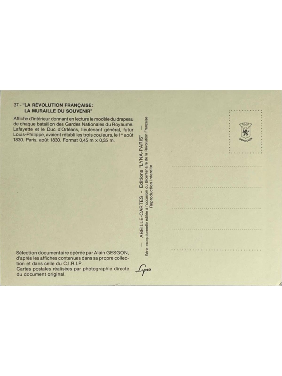 Verso de la carte postale