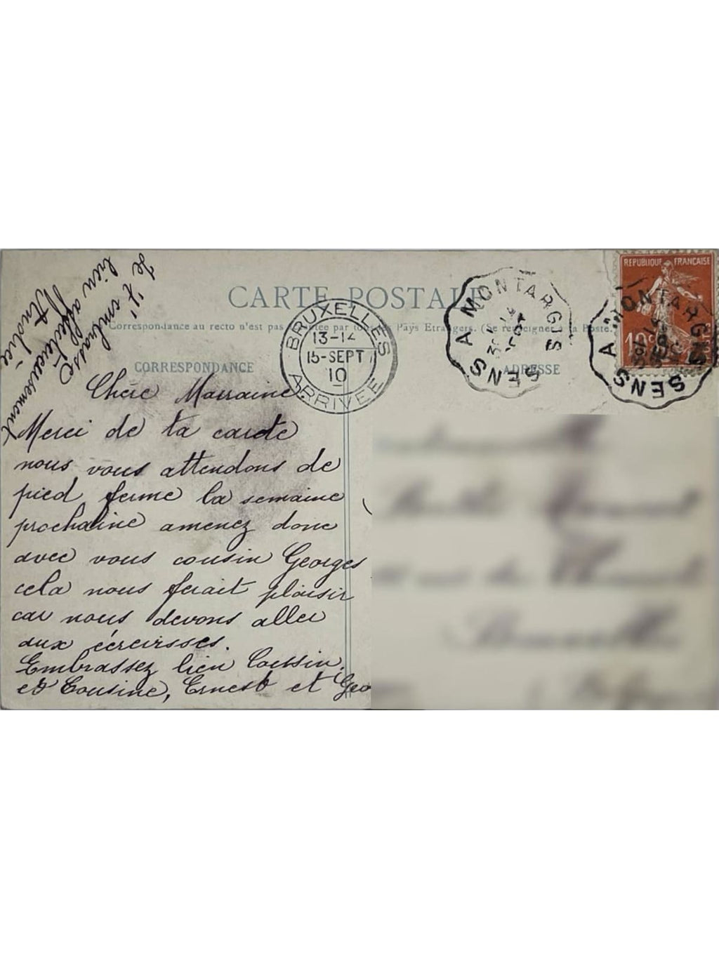 Verso de la carte postale