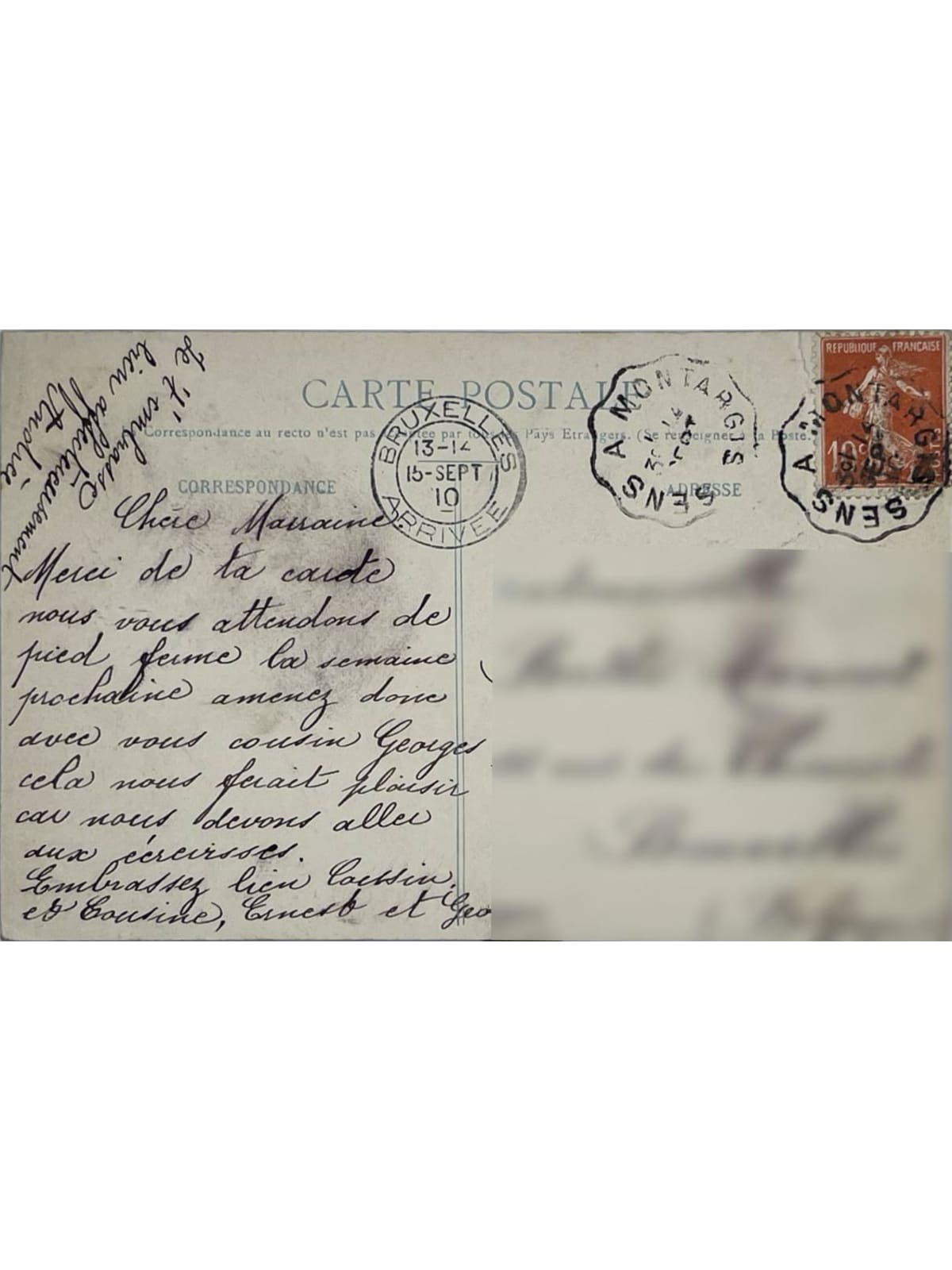 Verso de la carte postale