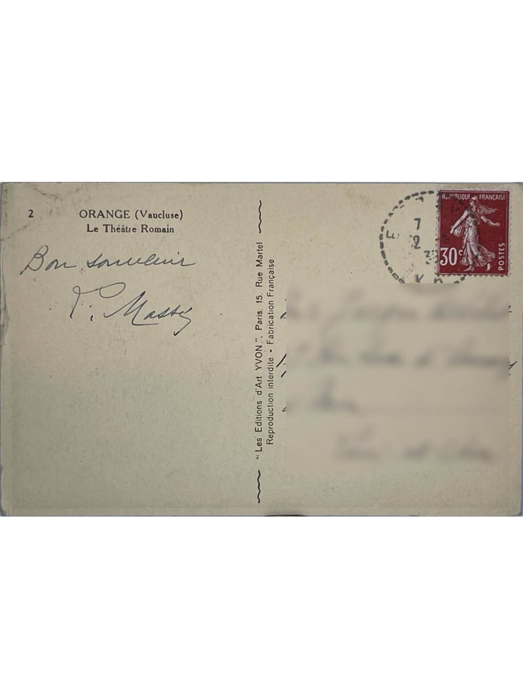 Verso de la carte postale