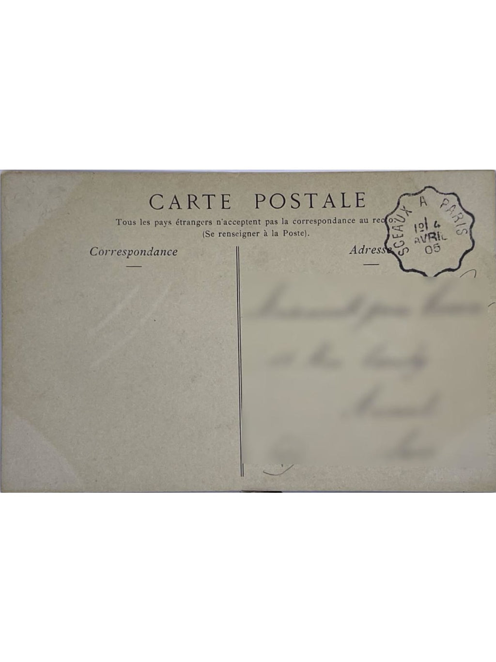 Verso de la carte postale