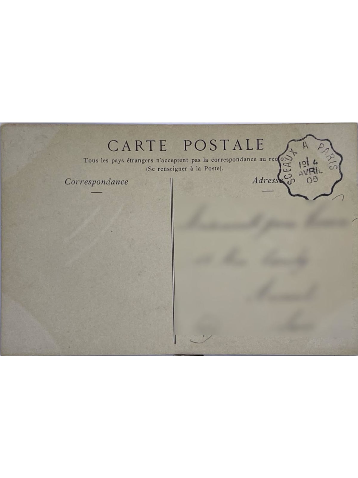 Verso de la carte postale