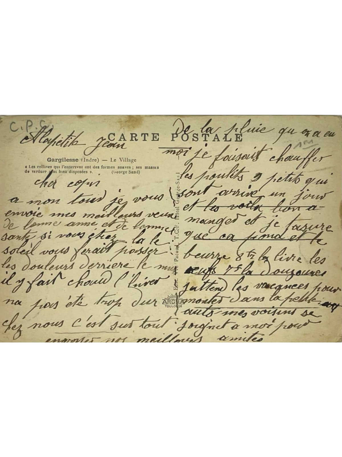 Verso de la carte postale