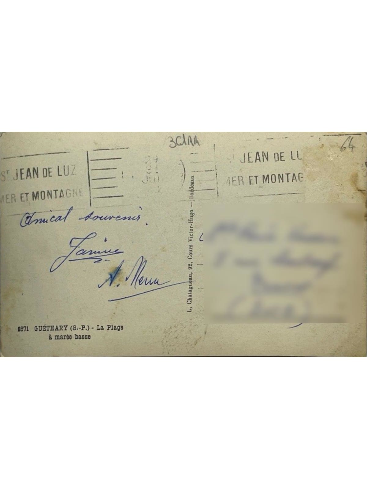 Verso de la carte postale