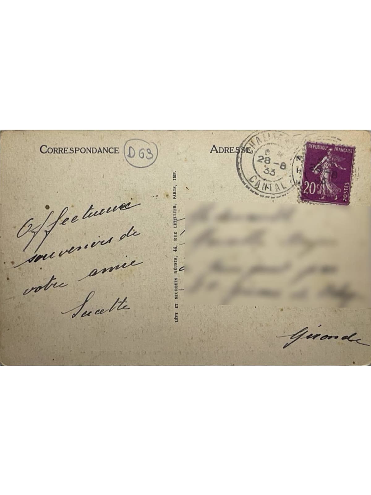 Verso de la carte postale
