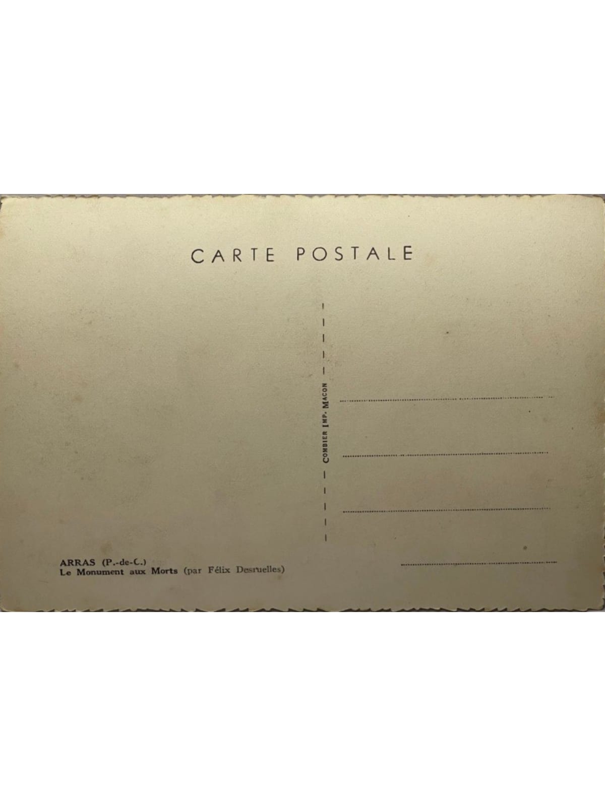 Verso de la carte postale