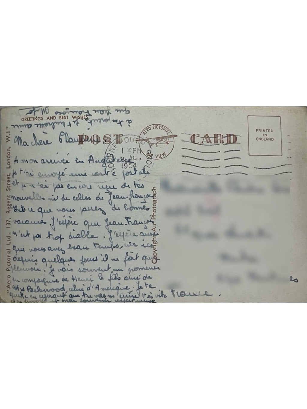 Verso de la carte postale