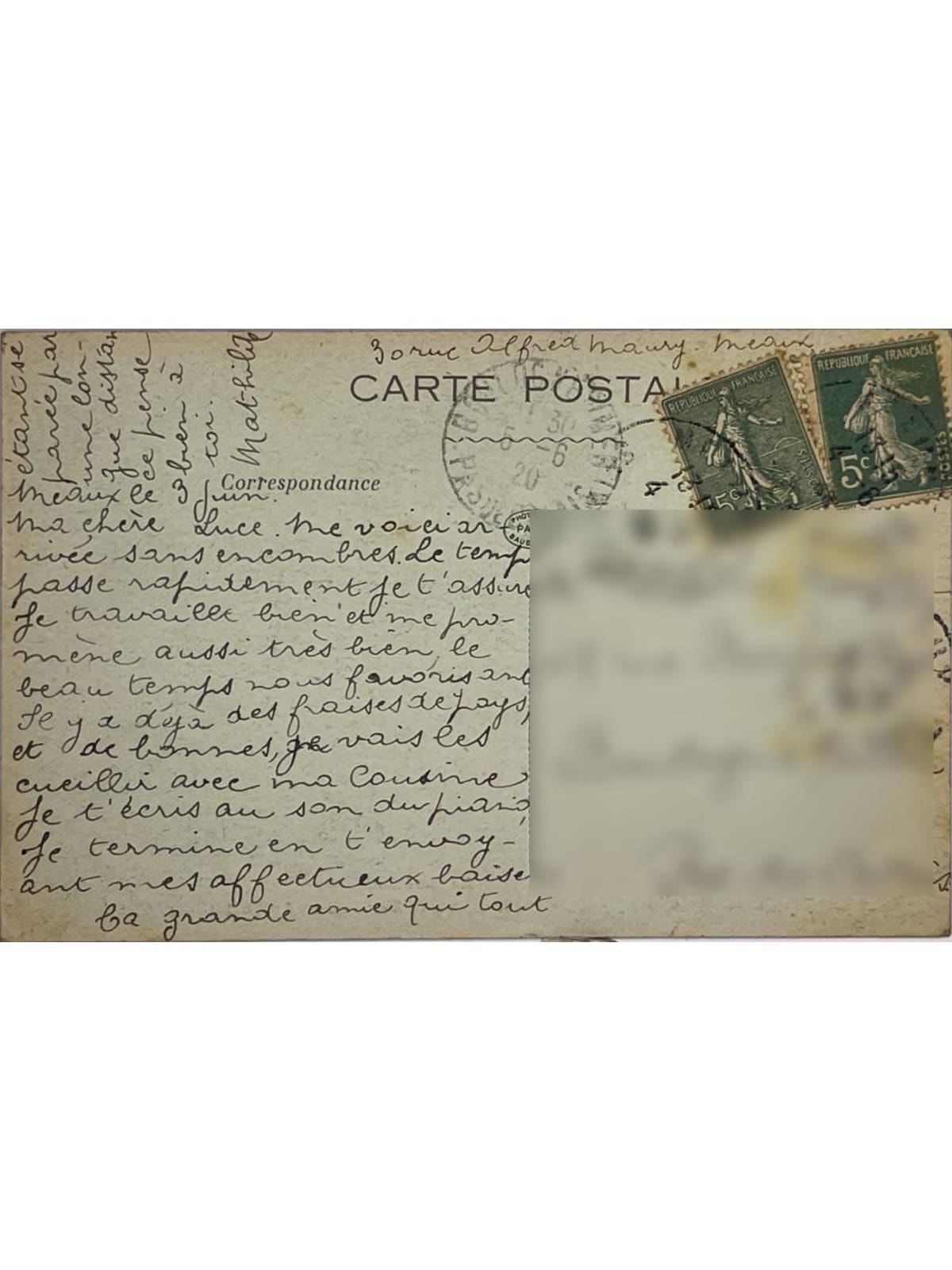 Verso de la carte postale