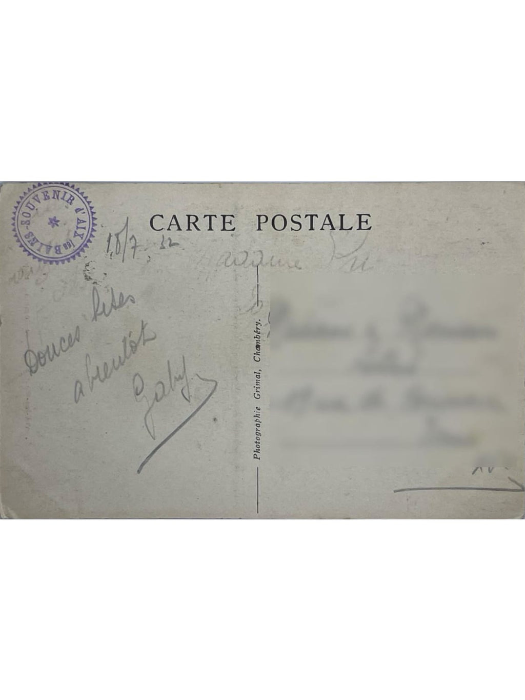 Verso de la carte postale