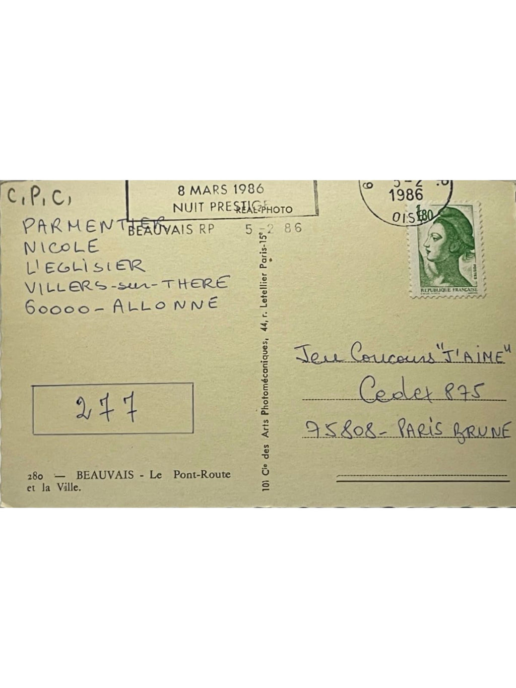 Verso de la carte postale