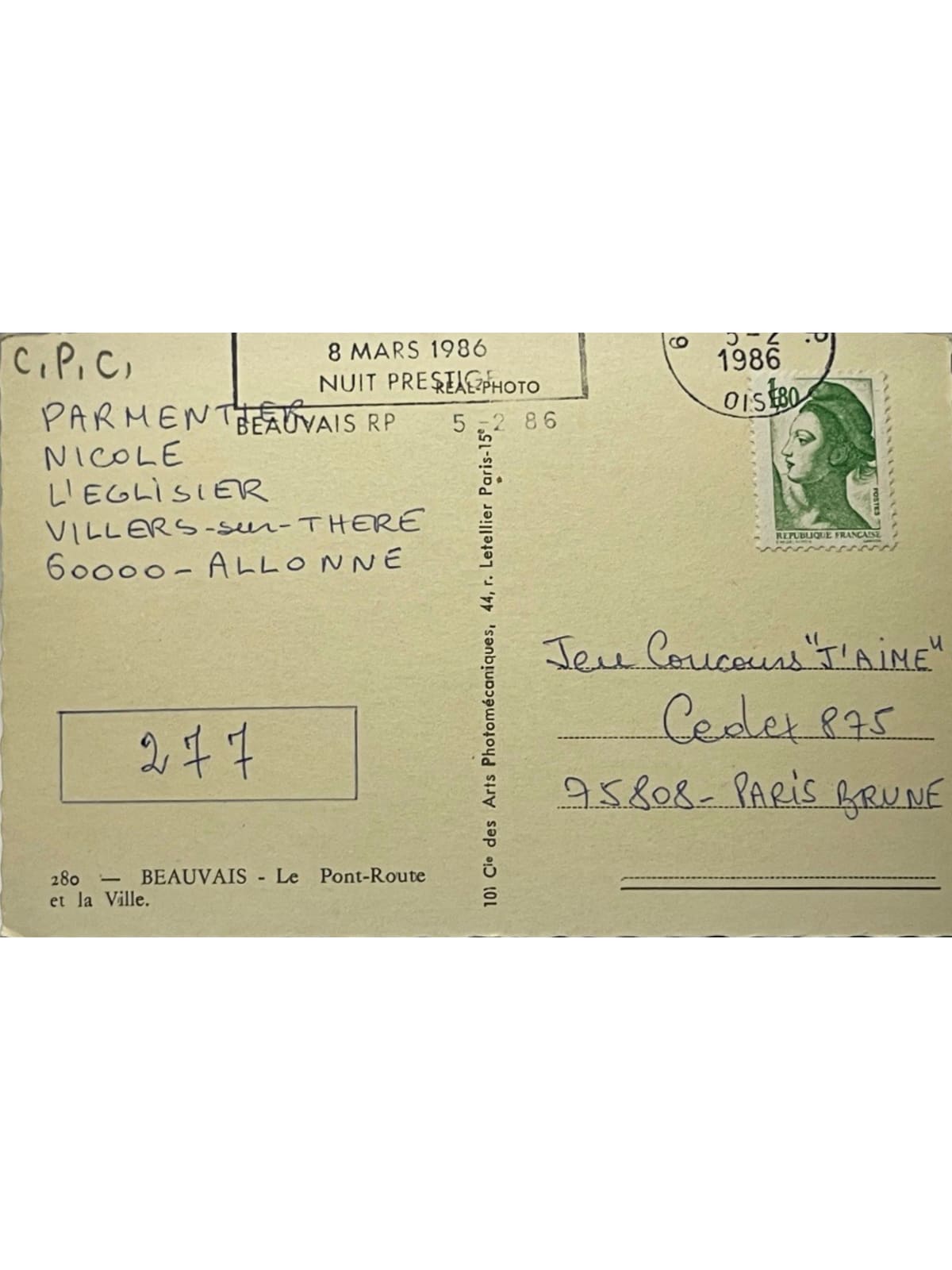 Verso de la carte postale
