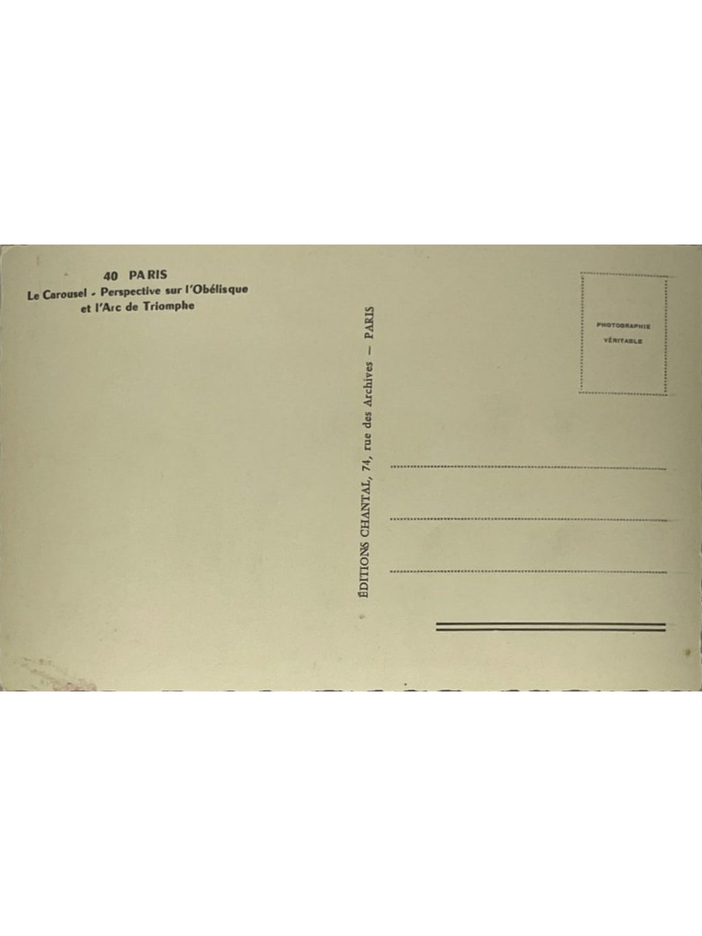 Verso de la carte postale
