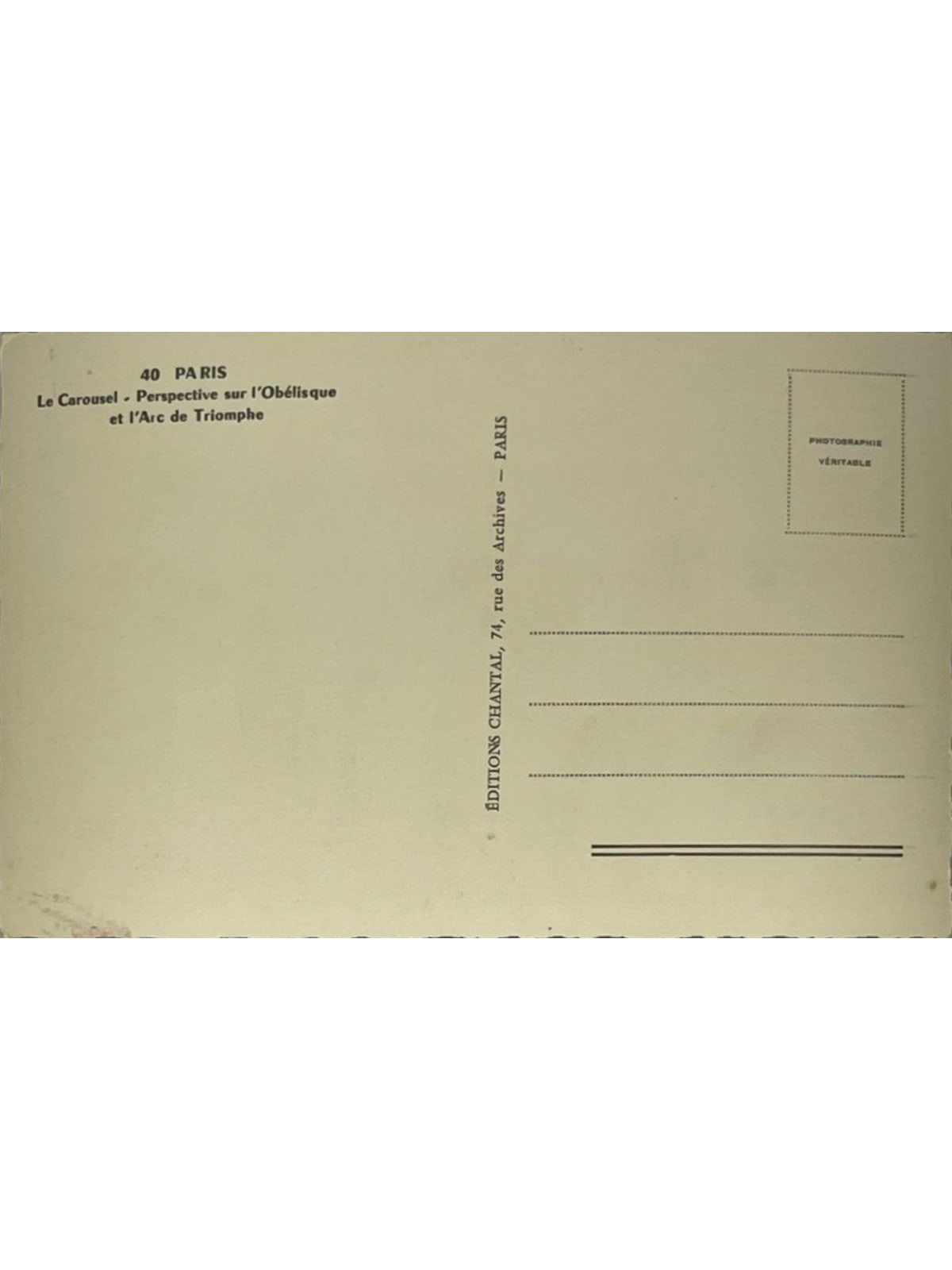 Verso de la carte postale