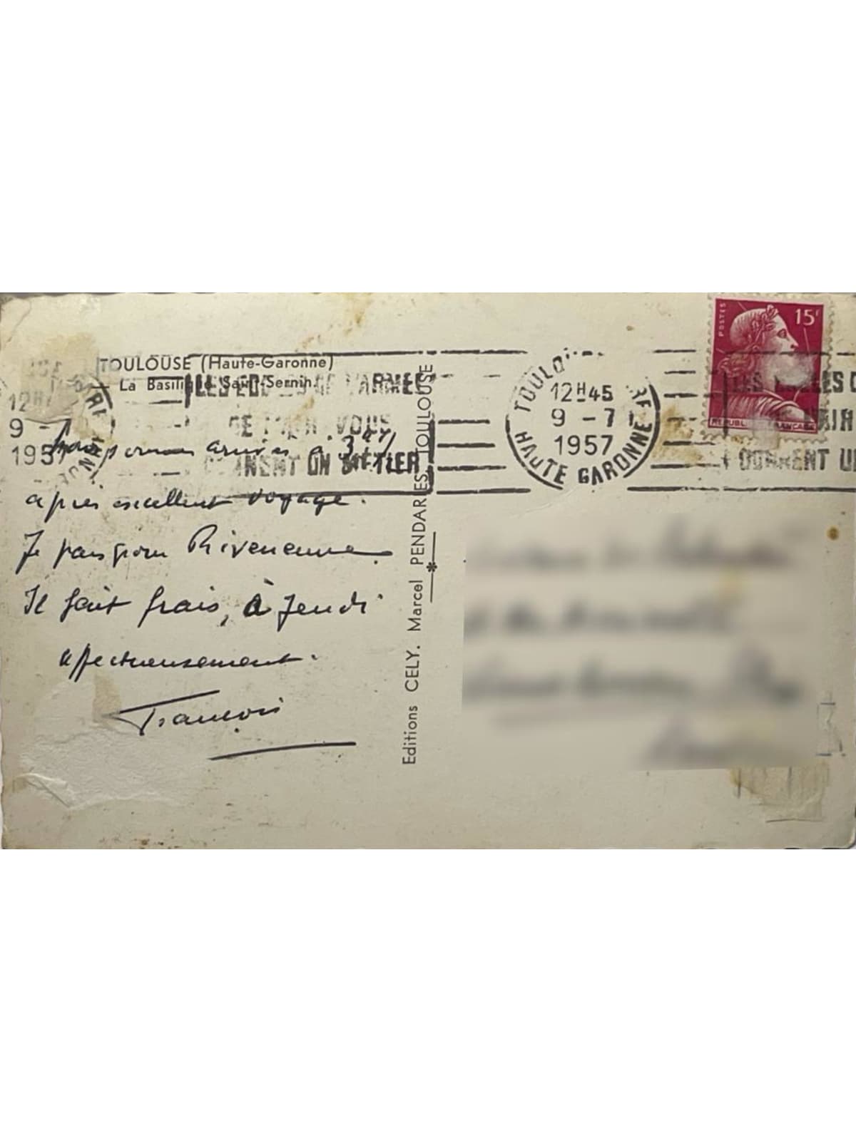 Verso de la carte postale