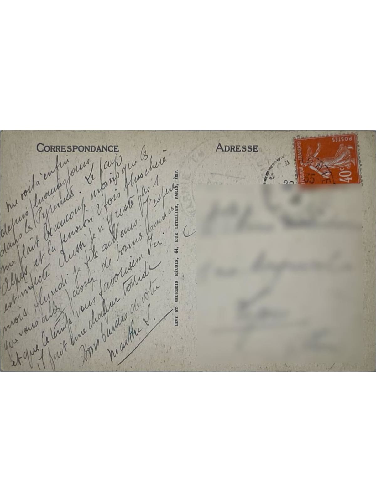 Verso de la carte postale