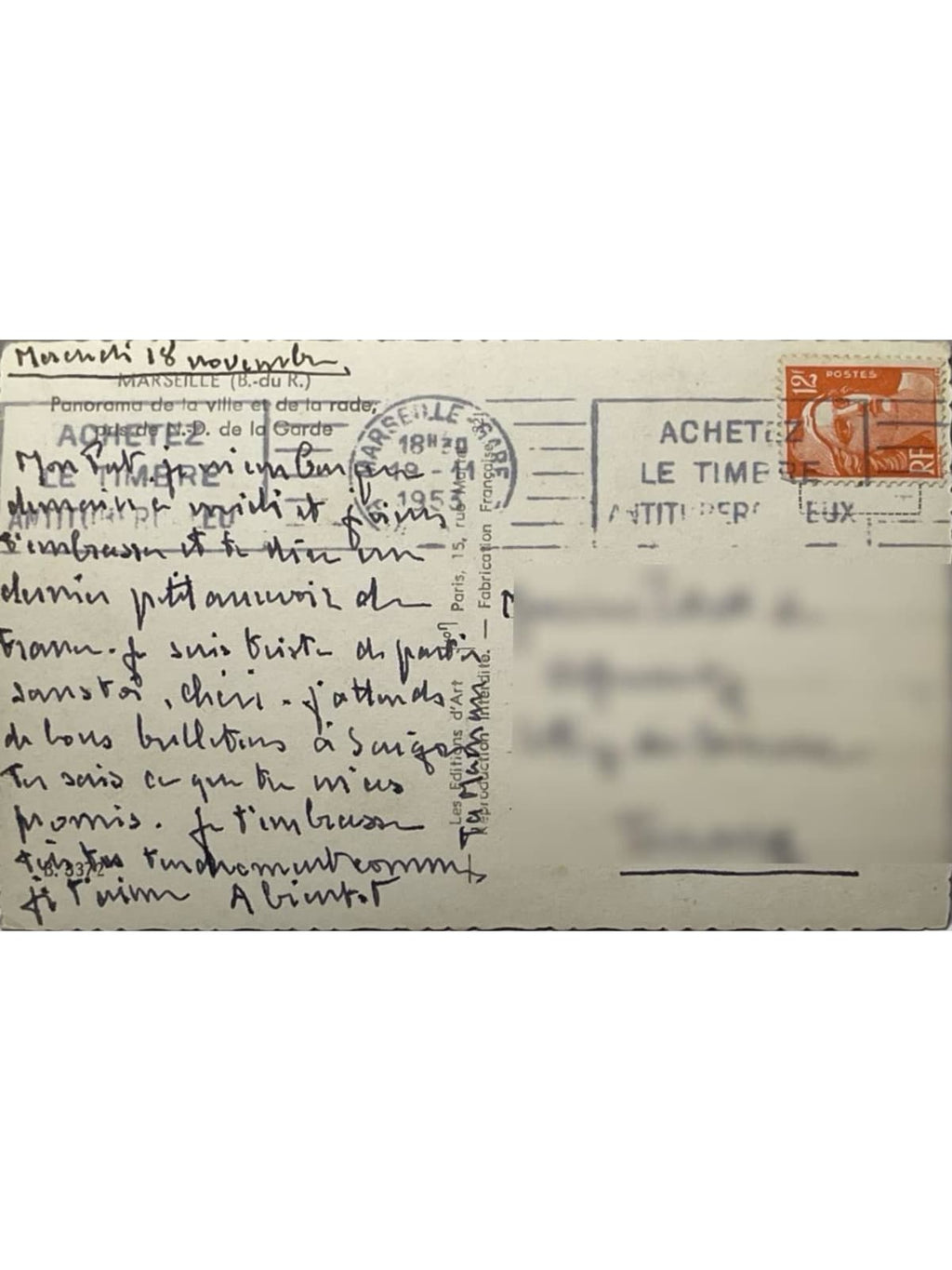 Verso de la carte postale