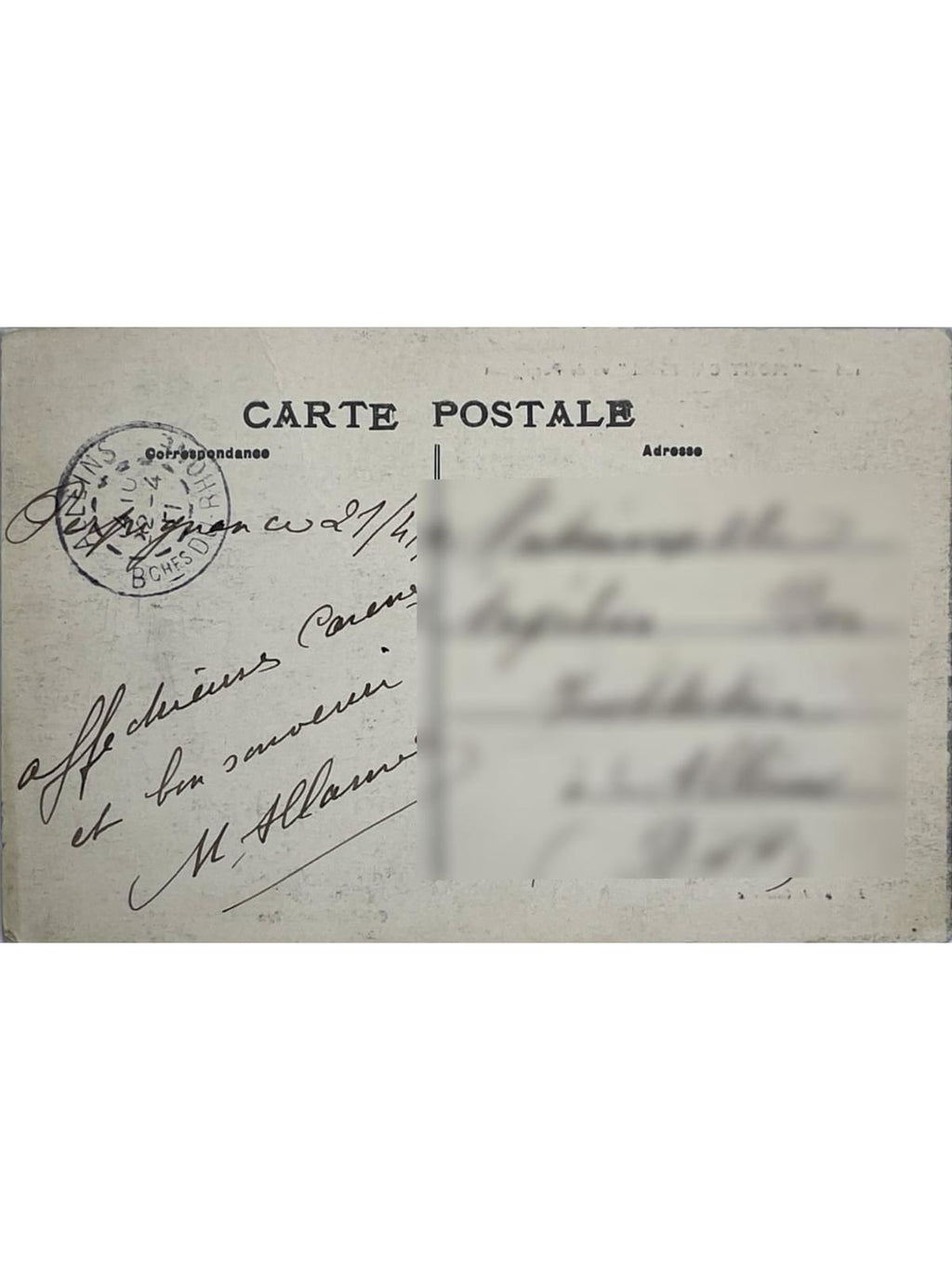 Verso de la carte postale