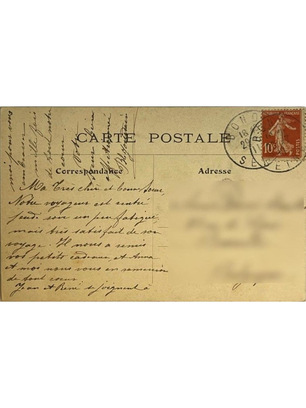 Verso de la carte postale