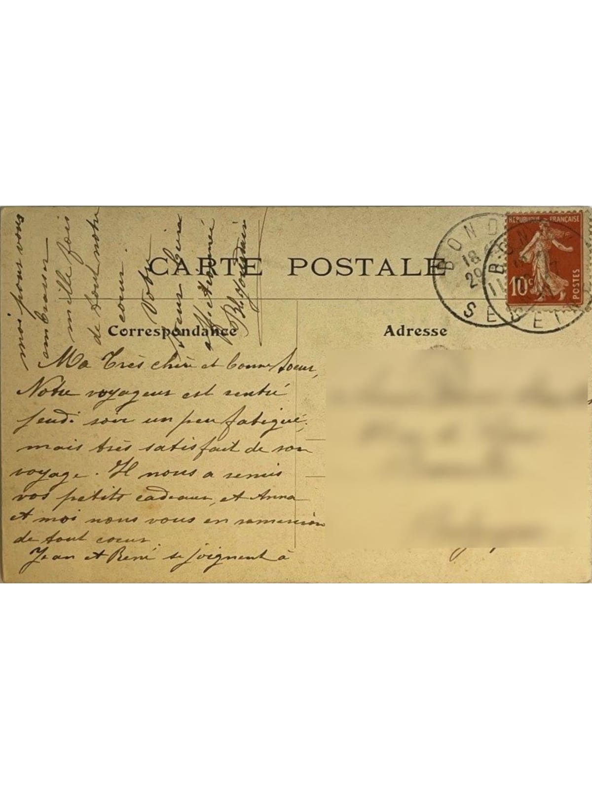 Verso de la carte postale