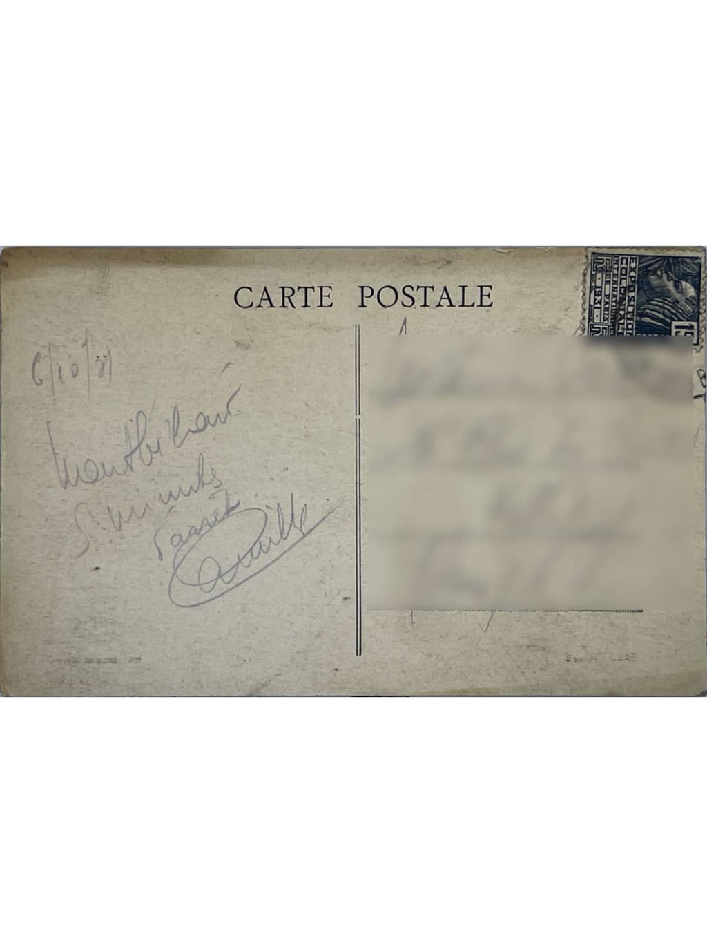 Verso de la carte postale