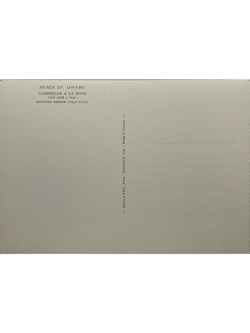 Verso de la carte postale