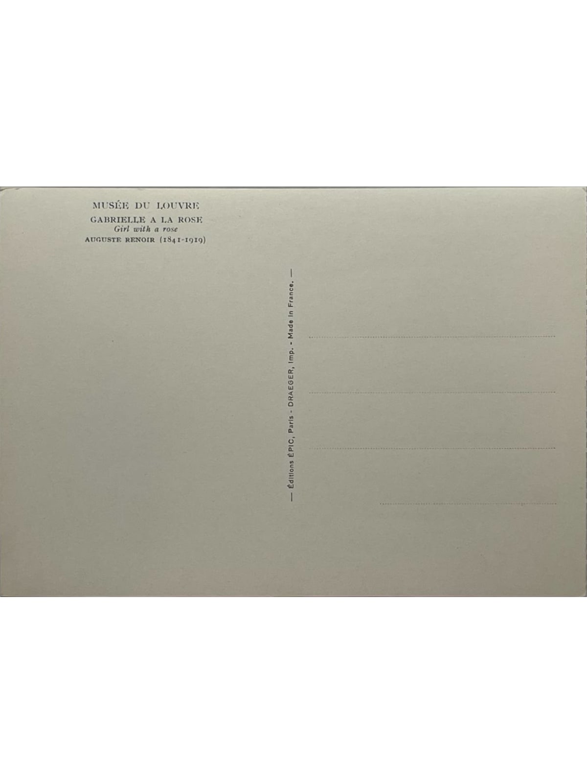 Verso de la carte postale