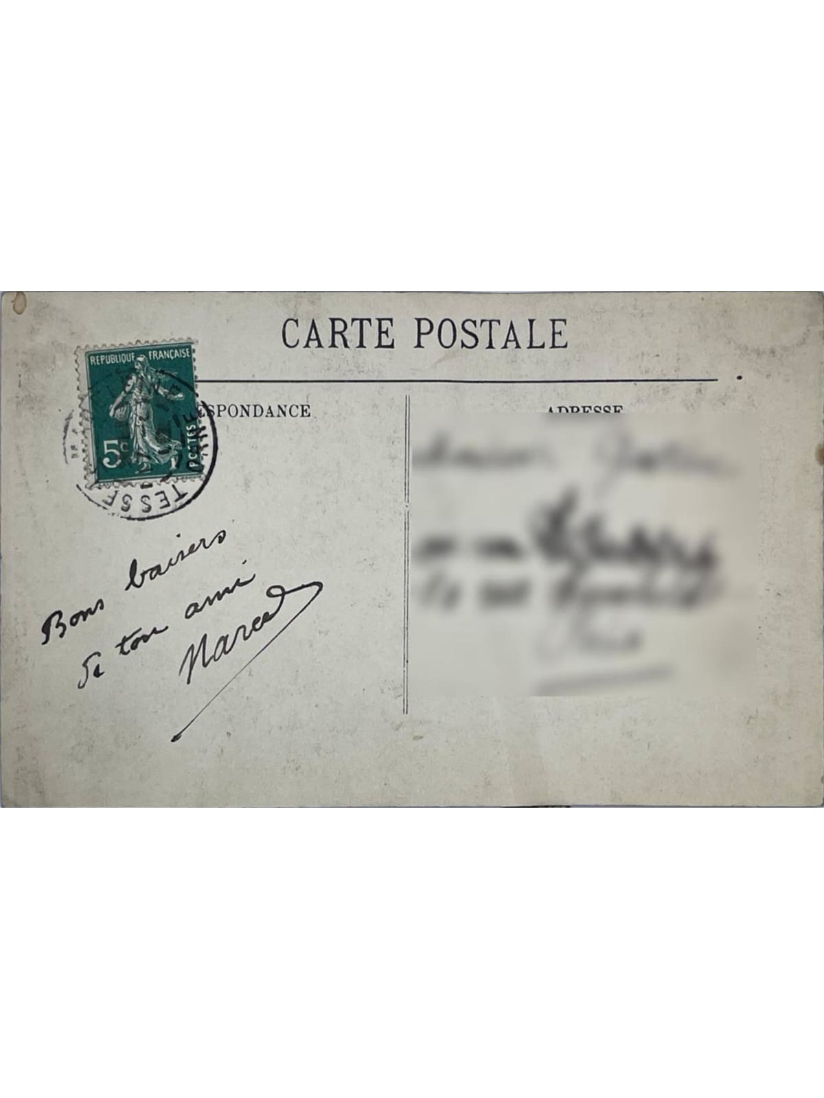 Verso de la carte postale