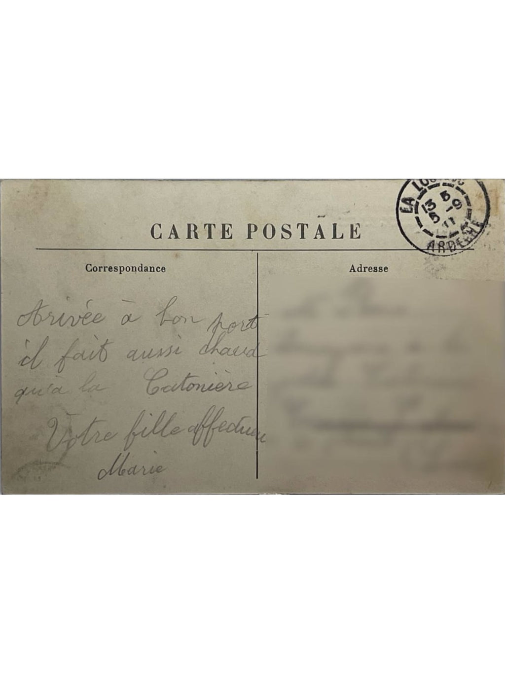 Verso de la carte postale