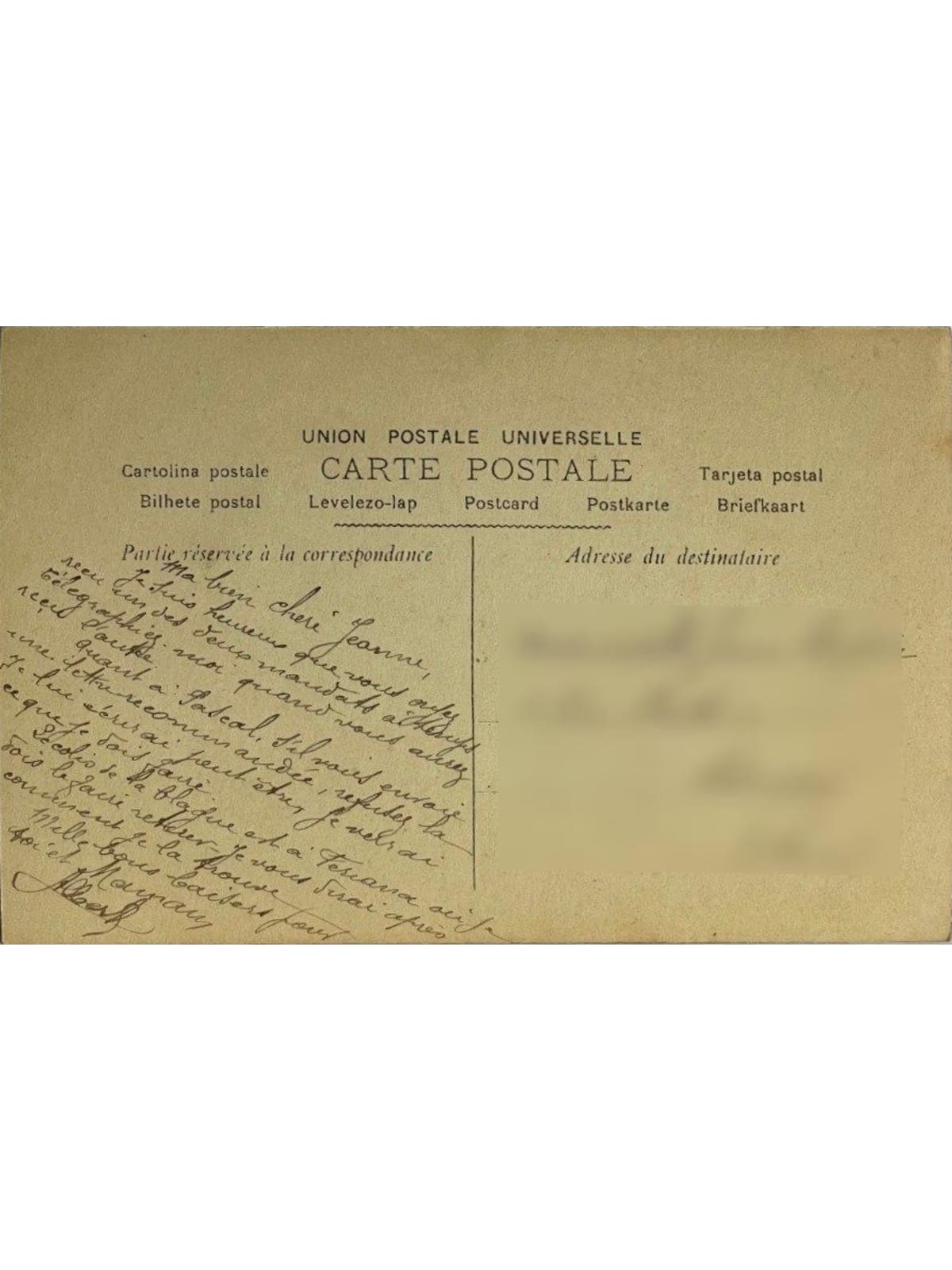 Verso de la carte postale