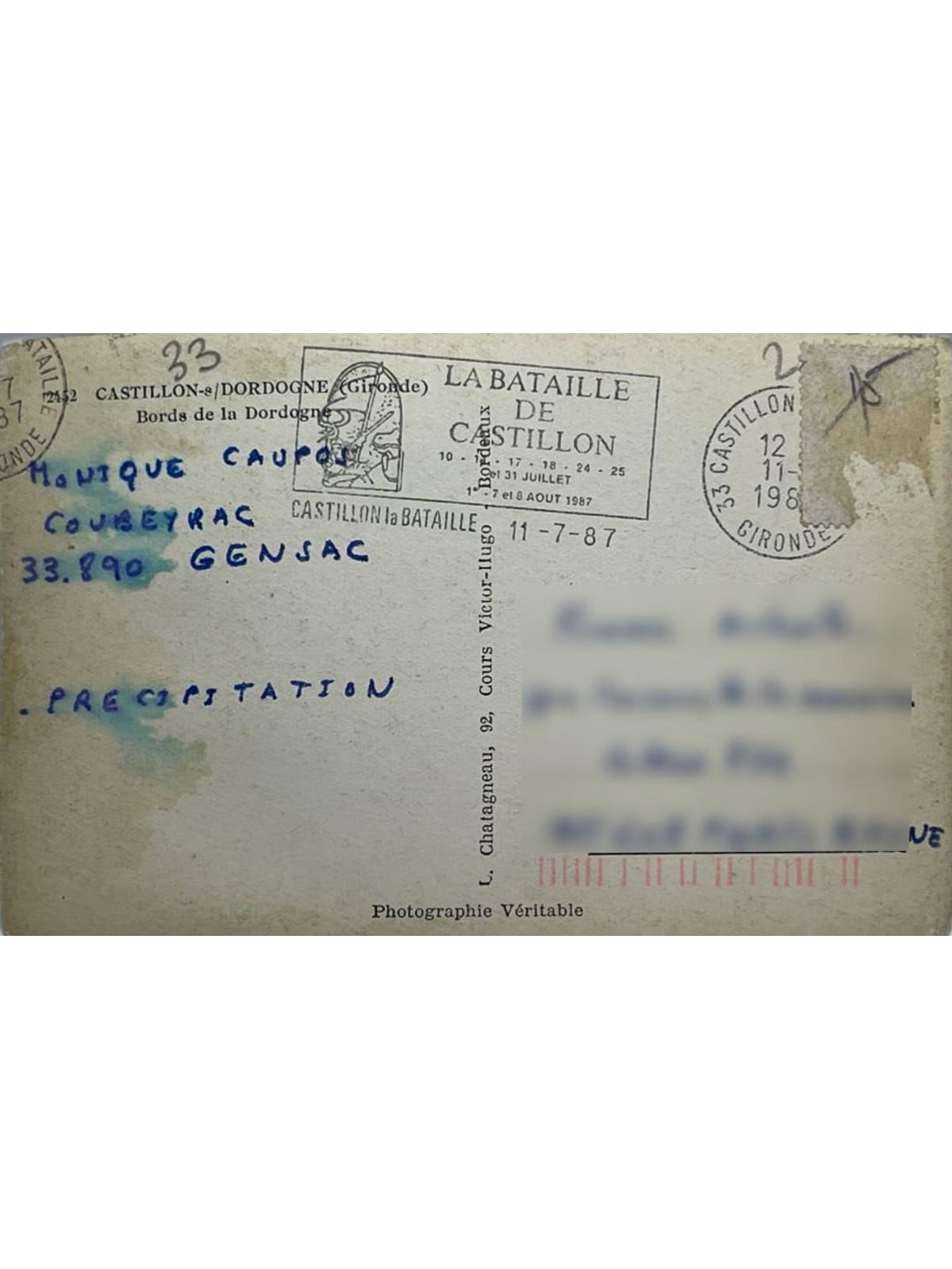 Verso de la carte postale