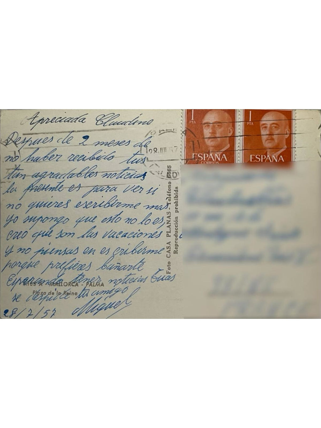 Verso de la carte postale