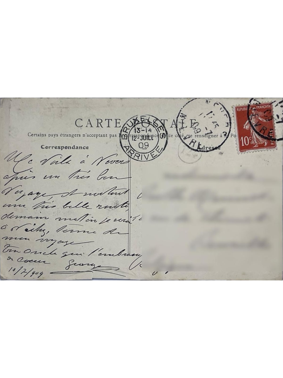 Verso de la carte postale
