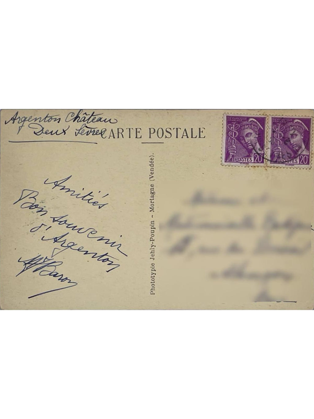Verso de la carte postale