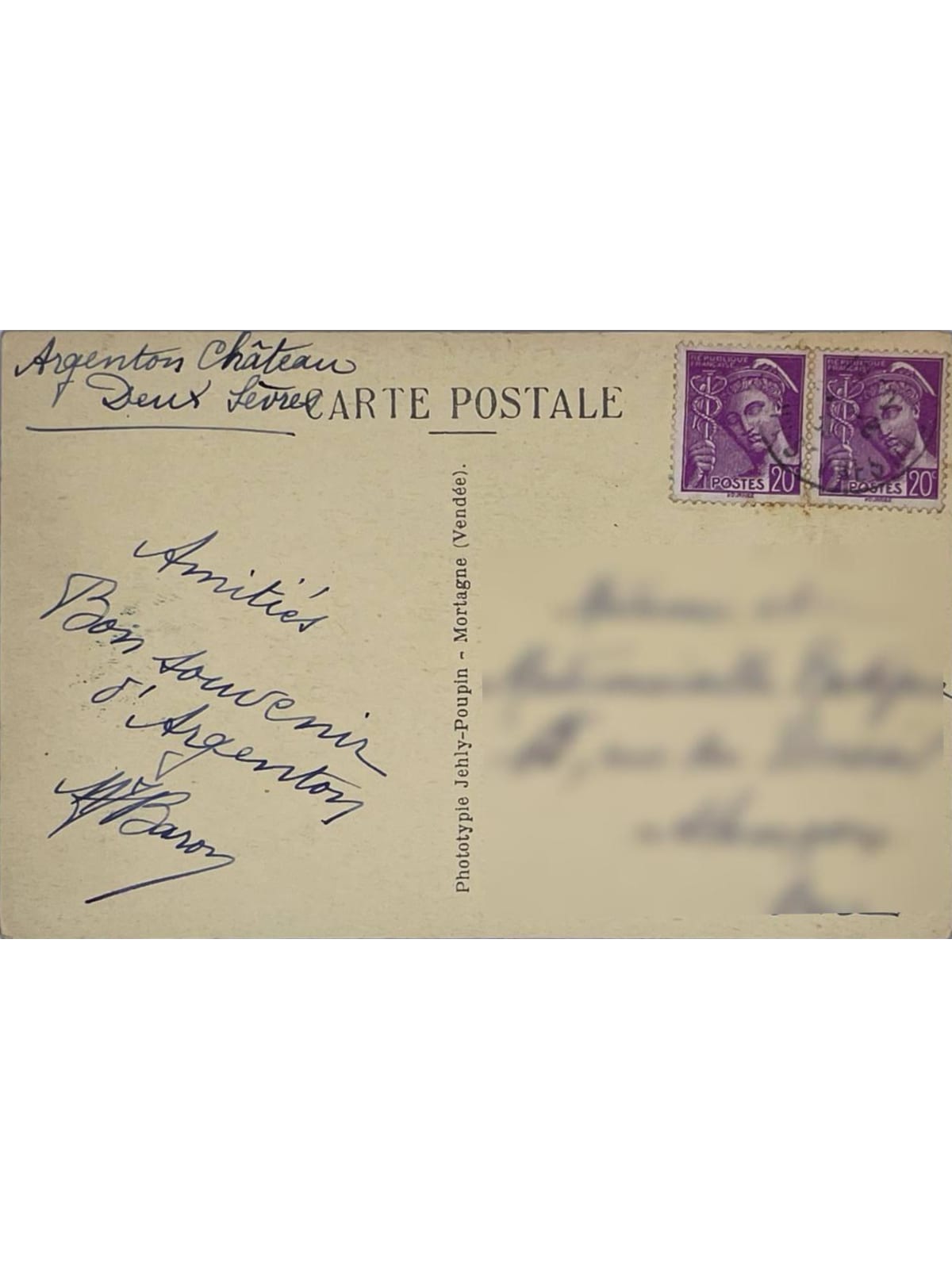 Verso de la carte postale