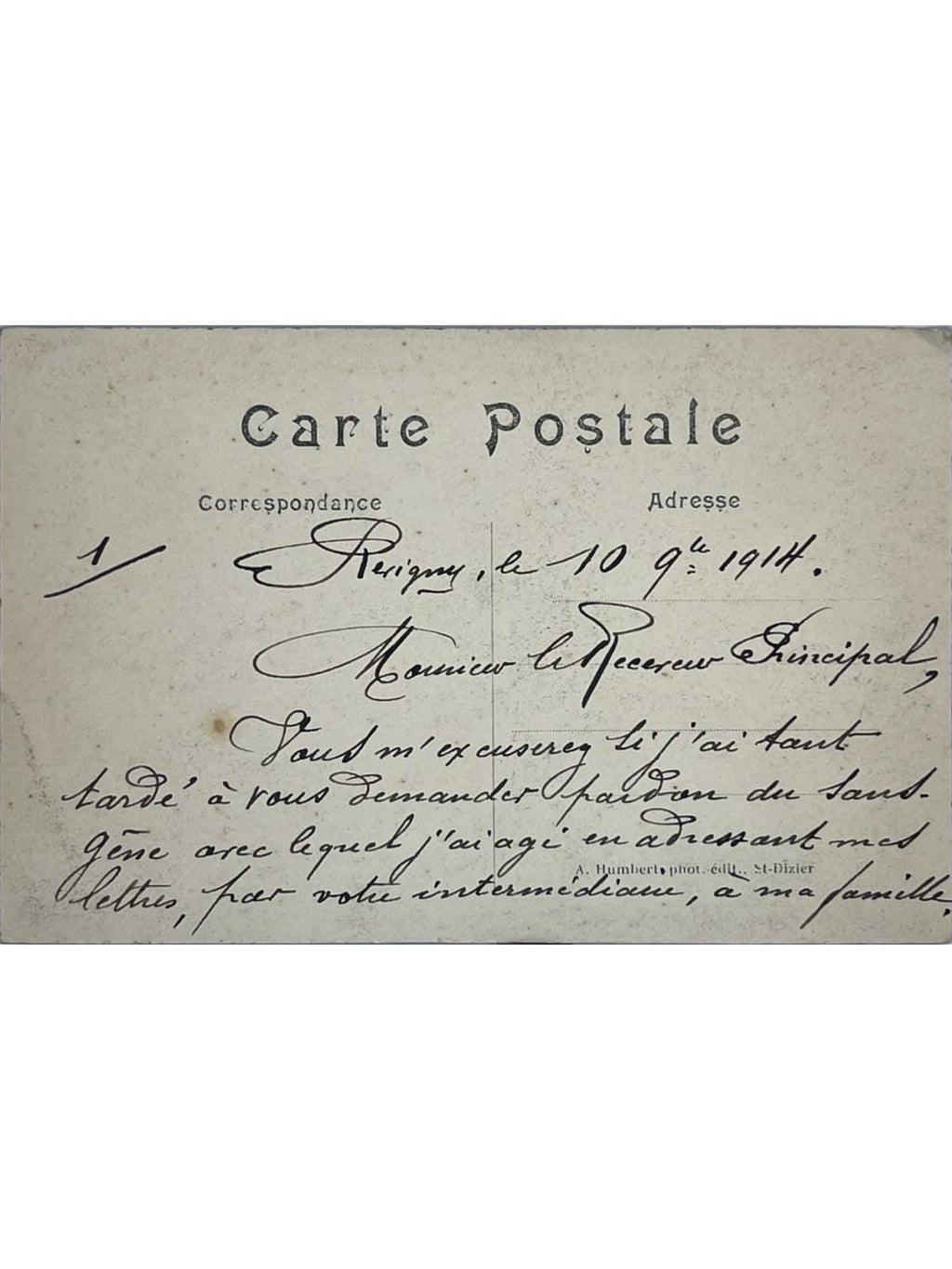 Verso de la carte postale