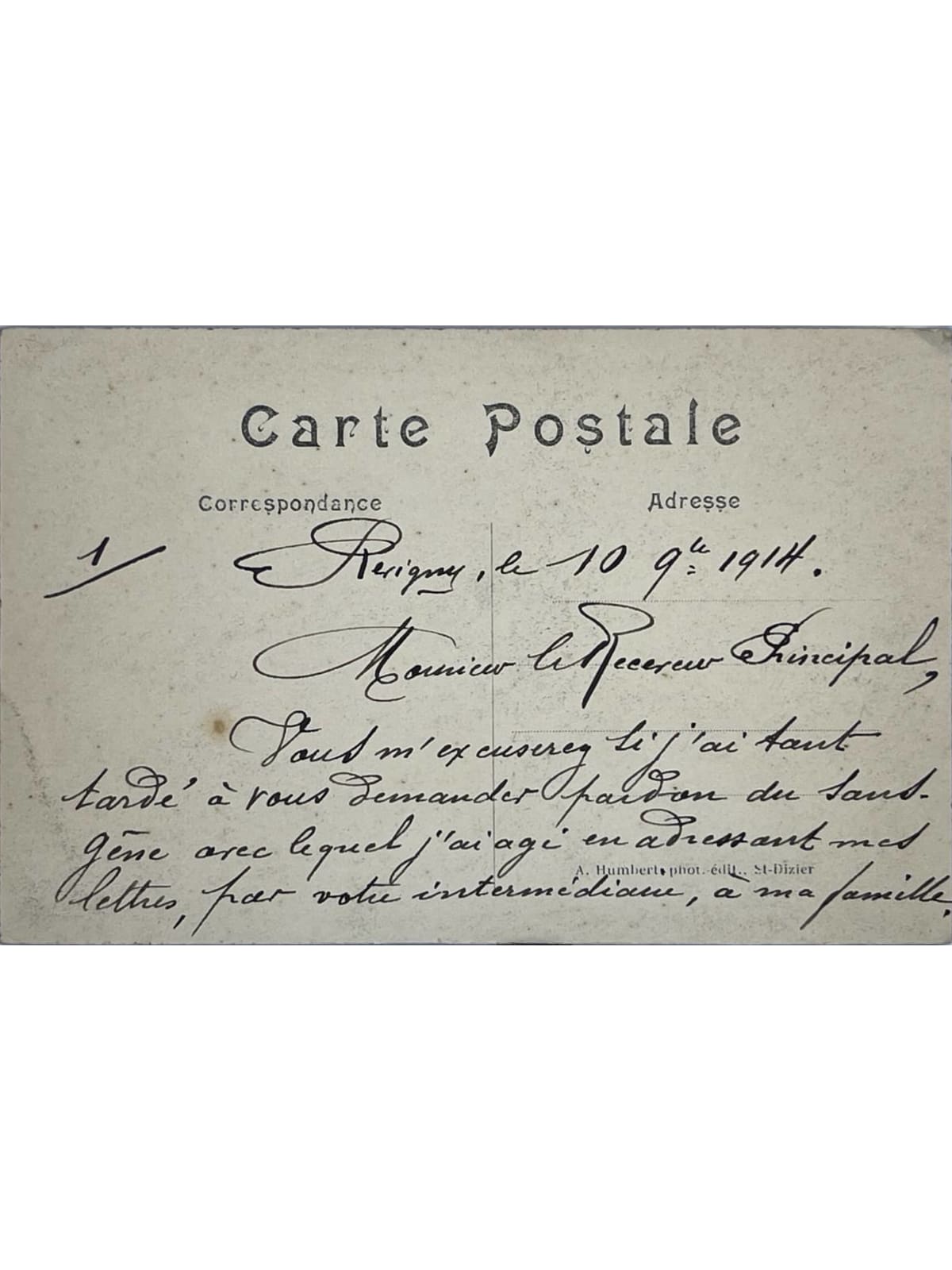 Verso de la carte postale