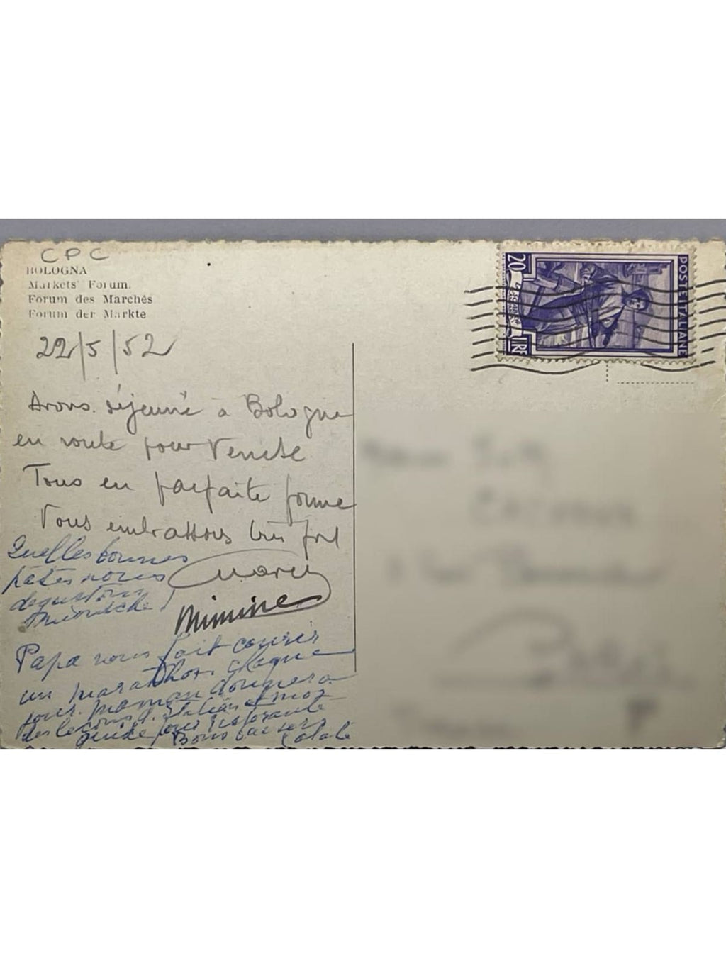 Verso de la carte postale